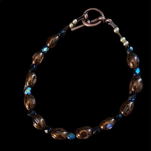 Jewelry - Handmade Glass Beaded & Black Crystal Bracelet